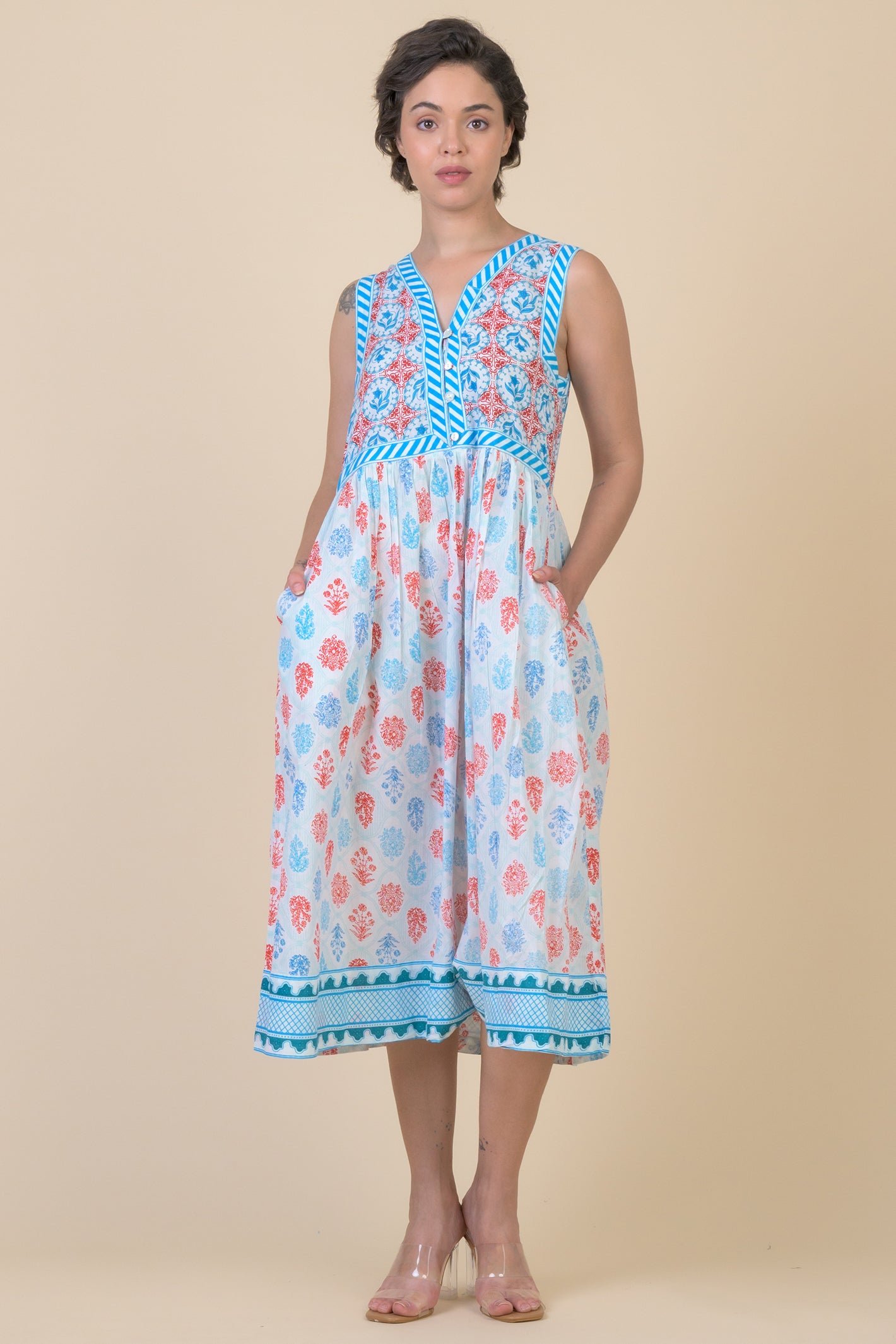 Handprint Dream Apparel Dynasty Garnet Red Teal Dress AN1184B
