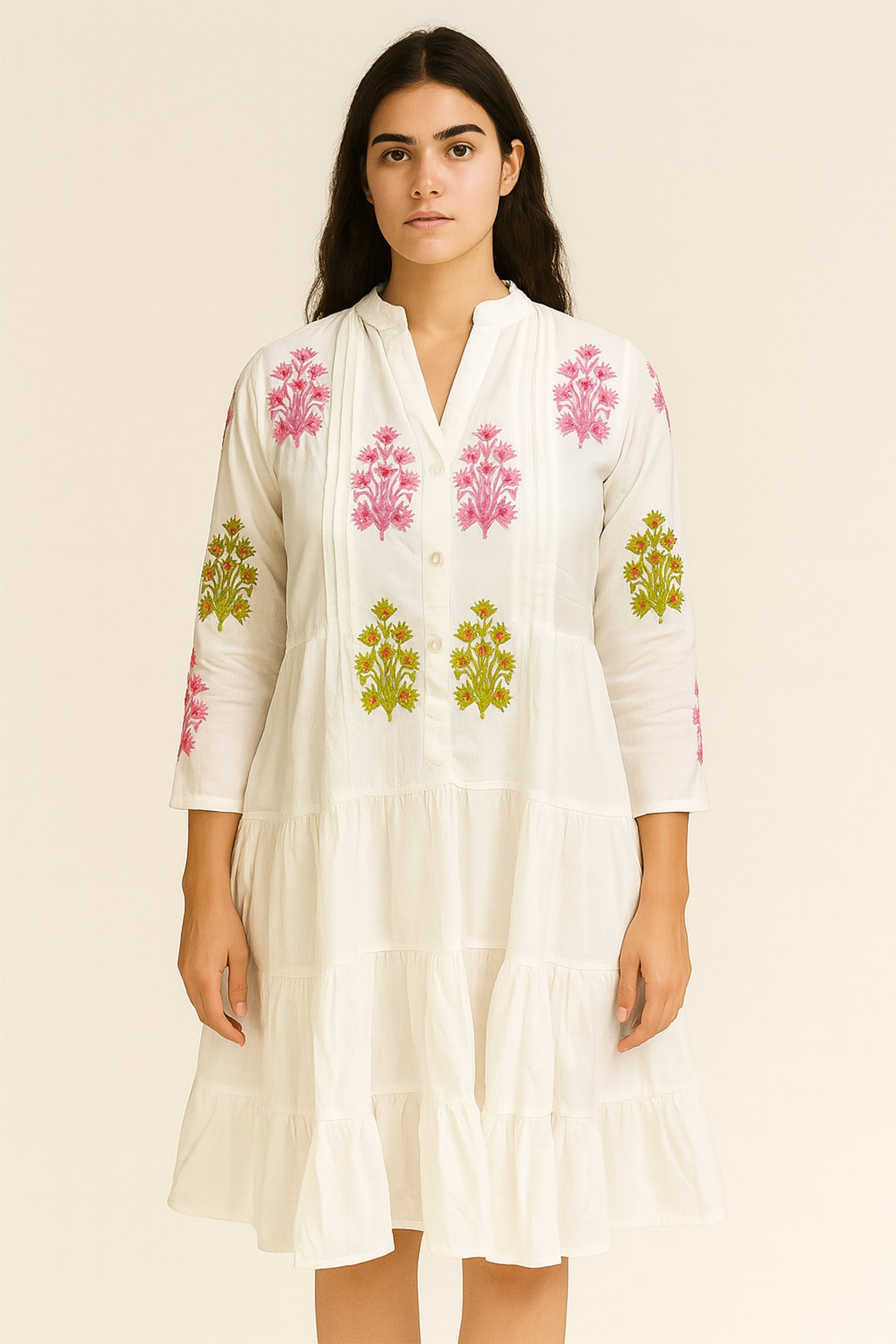 Handprint Dream Apparel Flora White Multicolour Dress NE7139