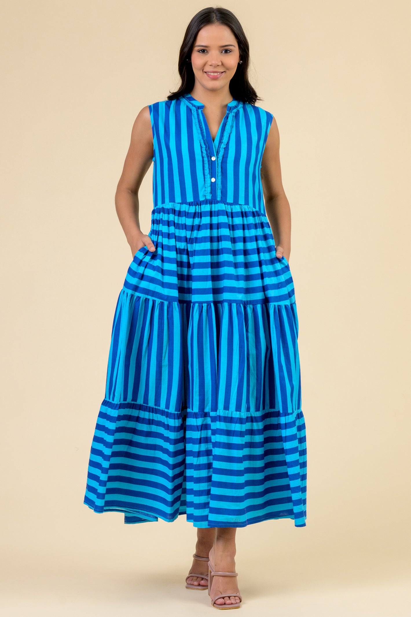 Handprint Dream Apparel Geisha Blue Soneva Stripe Dress AN1124E