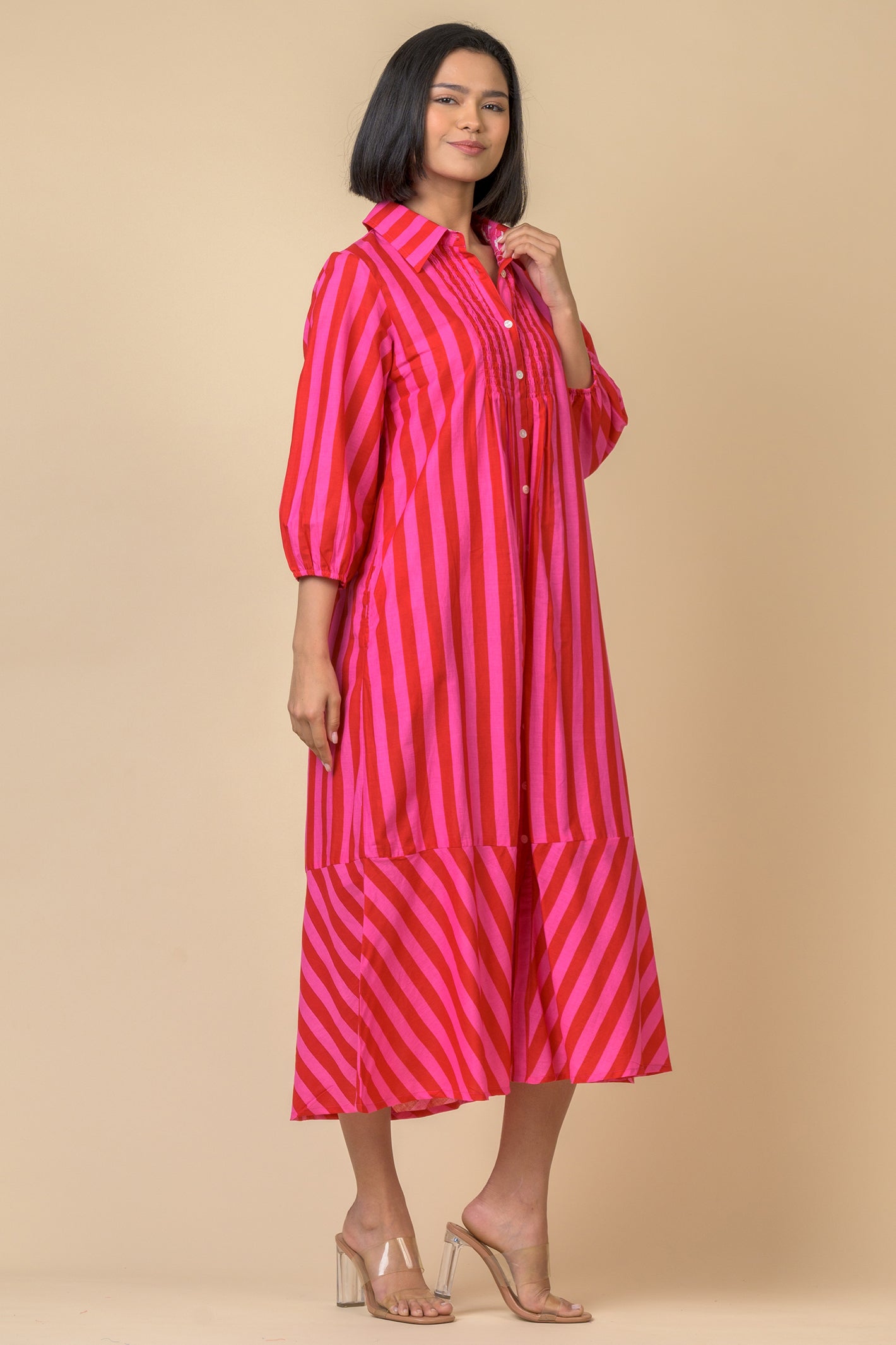 Handprint Dream Apparel Redwood Pink Red Soneva Stripe Dress AN1149A