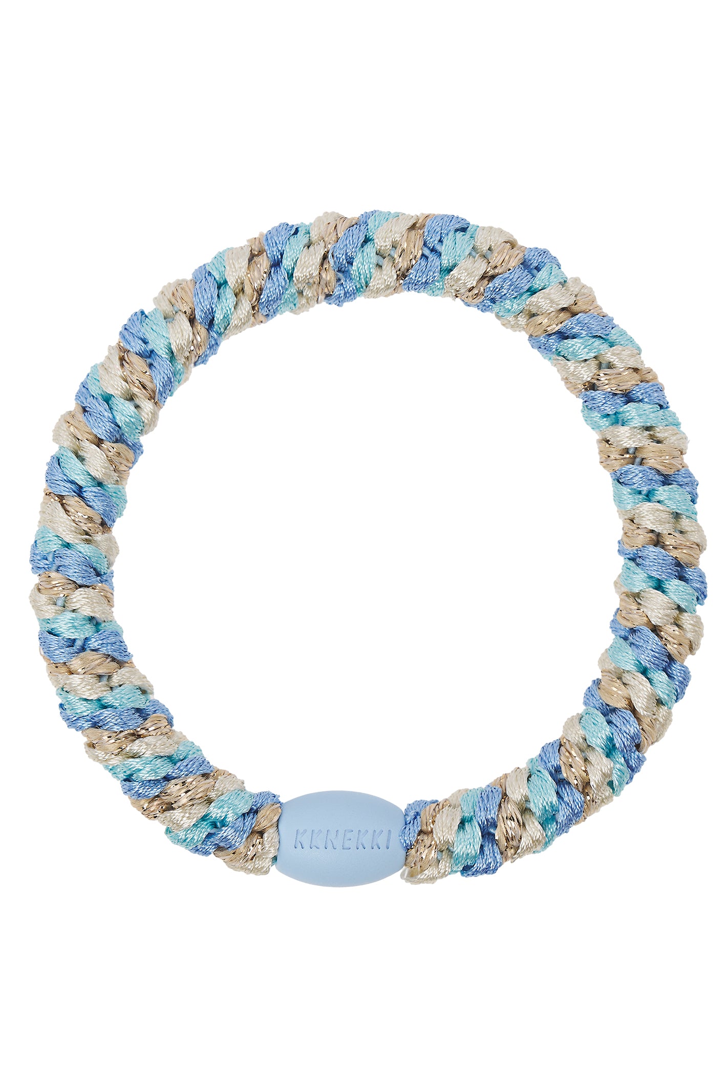 KKNEKKI light blue and gold mix hair tie at OSO Boutique
