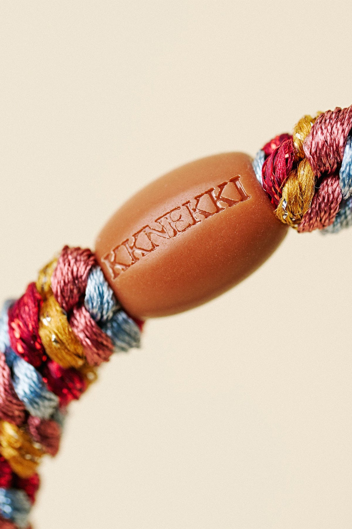 KKNEKKI Mix Bordeaux Curry Multicolour Hair Tie 9329, logo bead detail