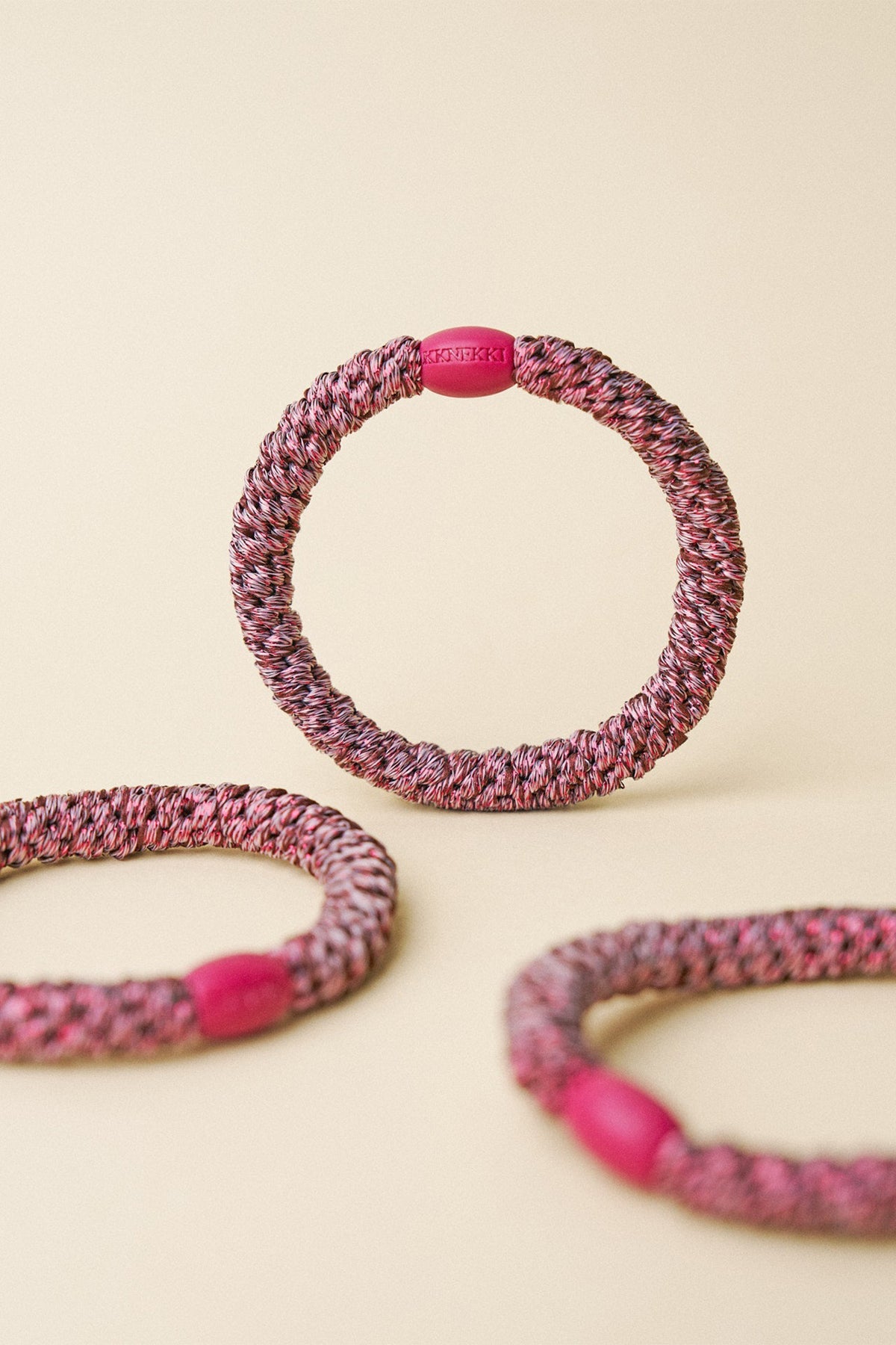 KKNEKKI Rosewood Glitter Pink Hair Tie 9317, group of three