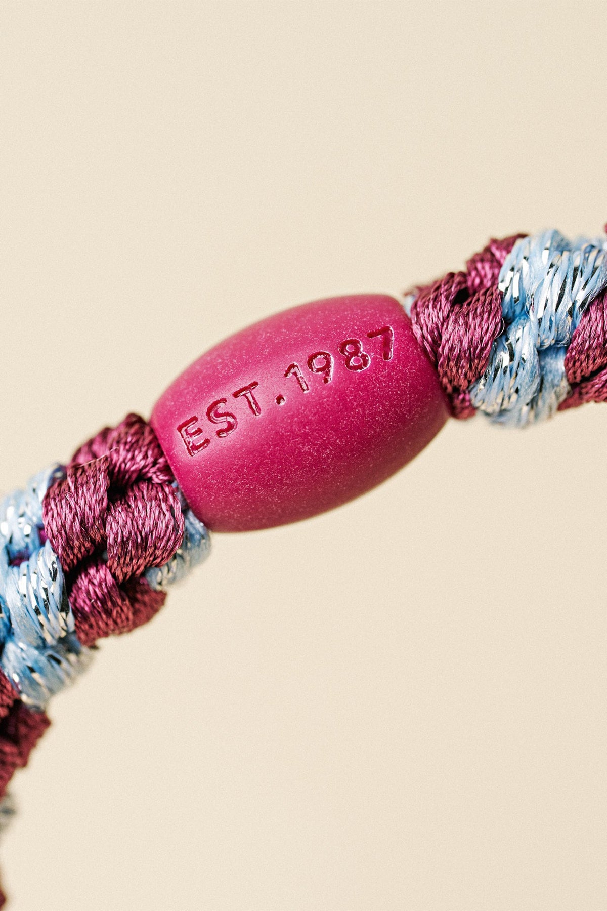 KKNEKKI Rosewood Seablue Glitter Stripe Multicolour Hair Tie 9318, logo bead detail