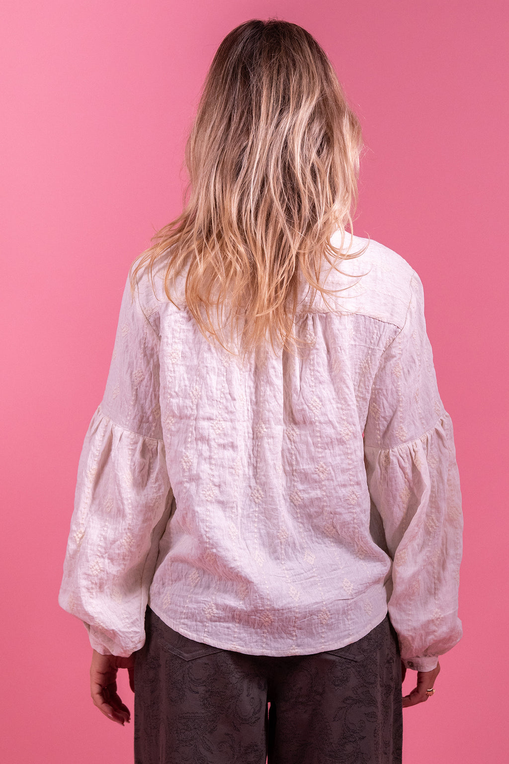 Laure + Max Blandine Off White Embroidered High Neck Blouse 26AH102, back view
