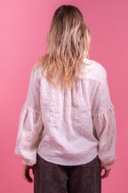 Laure + Max Blandine Off White Embroidered High Neck Blouse 26AH102, back view