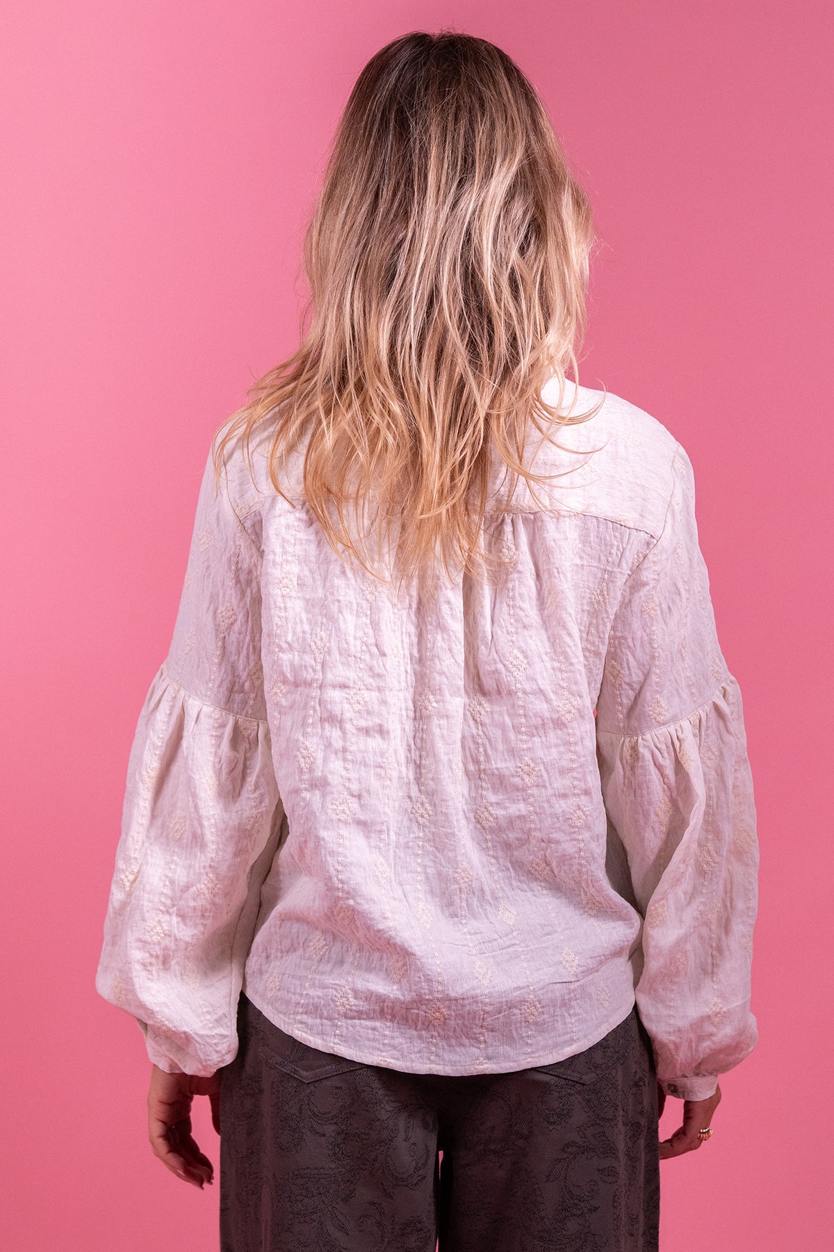 Laure + Max Blandine Off White Embroidered High Neck Blouse 26AH102, back view