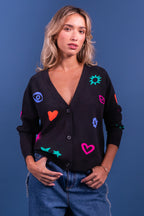 Laure + Max Mireio Black Charm V-Neck Cardigan 26AH093, front view