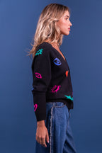 Laure + Max Mireio Black Charm V-Neck Cardigan 26AH093, side view
