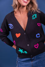 Laure + Max Mireio Black Charm V-Neck Cardigan 26AH093, detail view