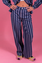 Laure + Max Pepita Blue & White Stripe Wide Leg Trousers 26AH115, front view
