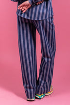 Laure + Max Pepita Blue & White Stripe Wide Leg Trousers 26AH115, back view