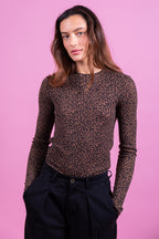 Laure + Max Thilda Brown Leopard Print Top 26AH078, front view