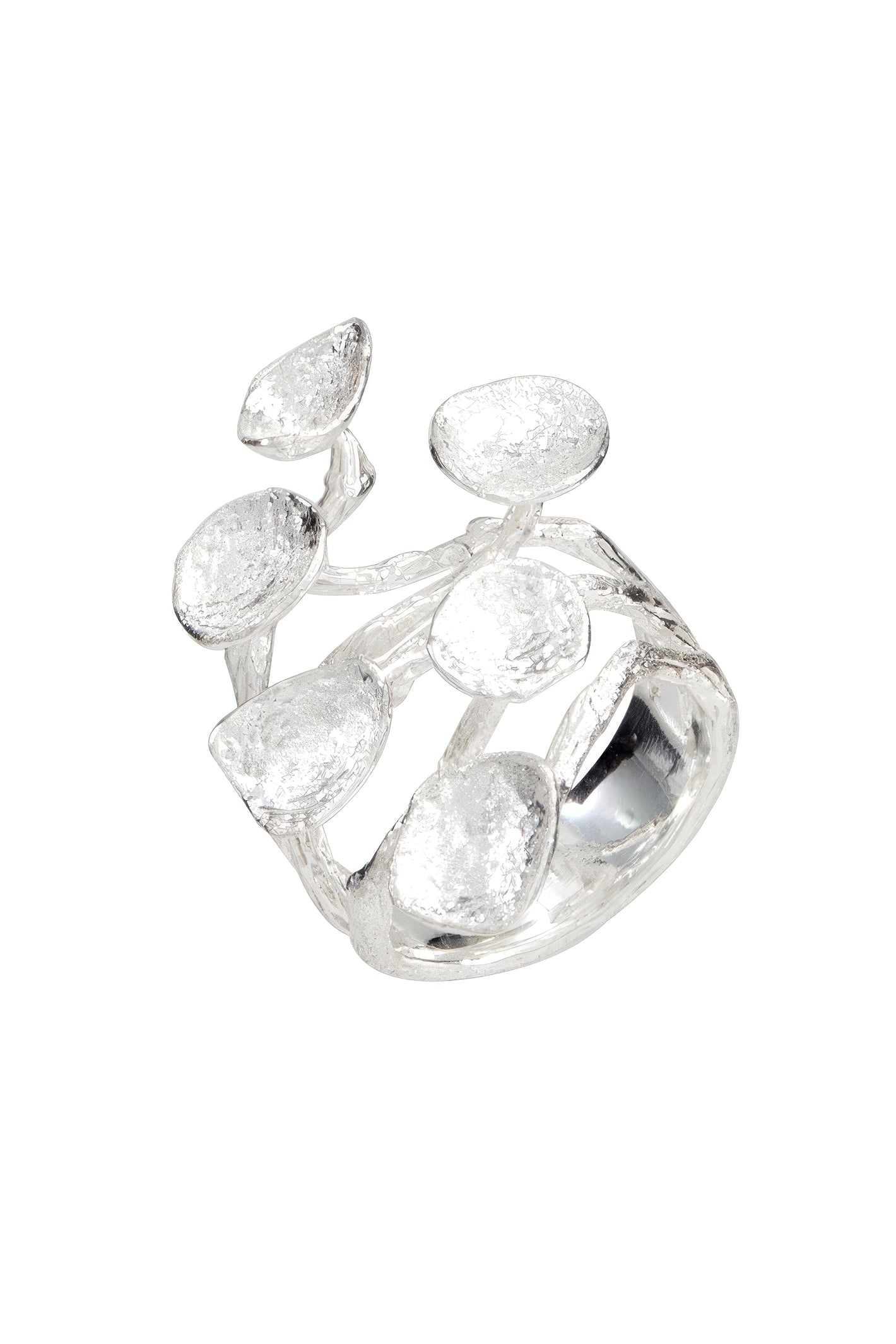 LBJ Jewellery Adjustable hand finished organic Silver ring R3, front