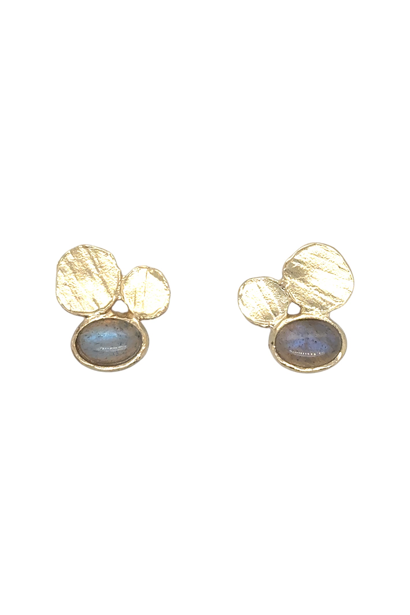 LBJ Jewellery Assymetrical labradorite gold plated stud E24100PG, front