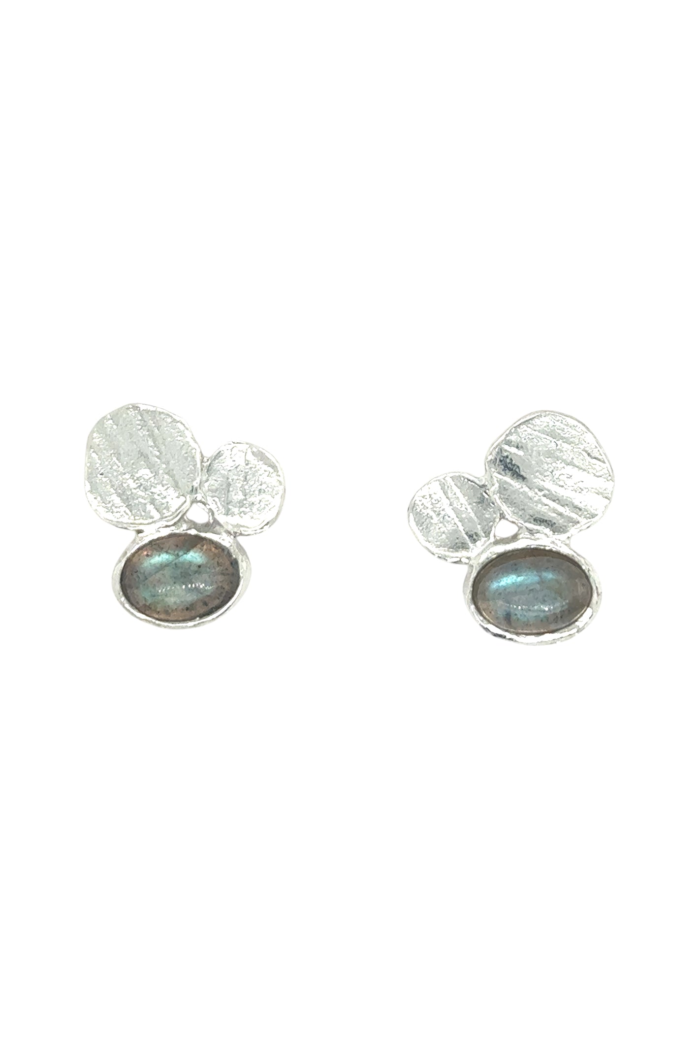 LBJ Jewellery Assymetrical Labradorite Silver Stud E24100, front