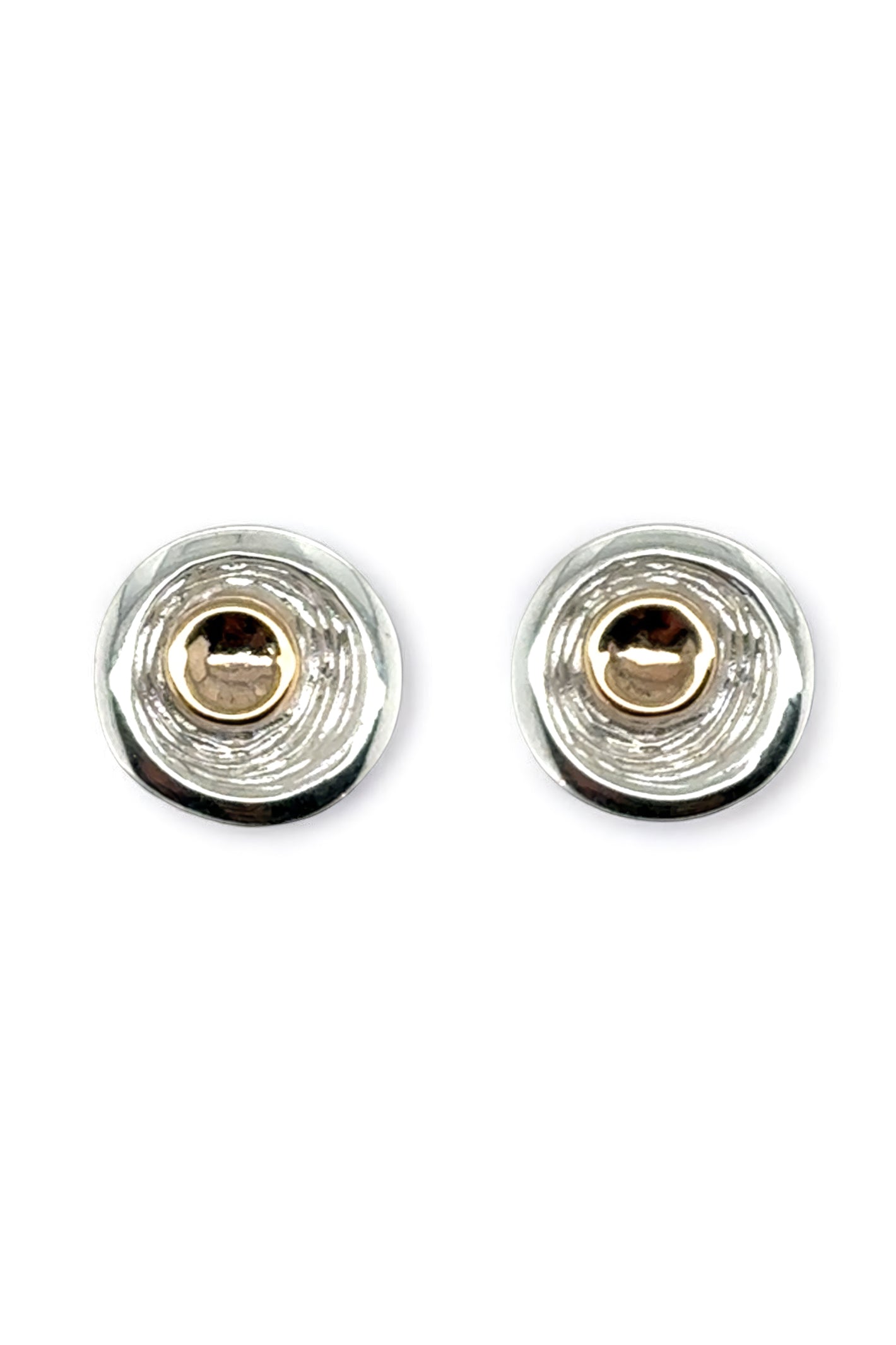 LBJ Jewellery Gold and silver disk studs E18995A, front