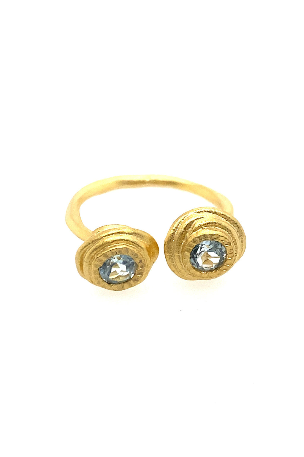 LBJ Jewellery Gold plated blue topaz ring R4BT, front