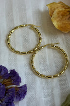 LBJ Jewellery Gold Plated Bobble Design Hoops E3061/3GP, styled on linen