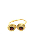 LBJ Jewellery Gold plated garnet ring R4G, front