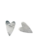 LBJ Jewellery Hammered Asymmetrical Heart Silver Studs E20080, front and side