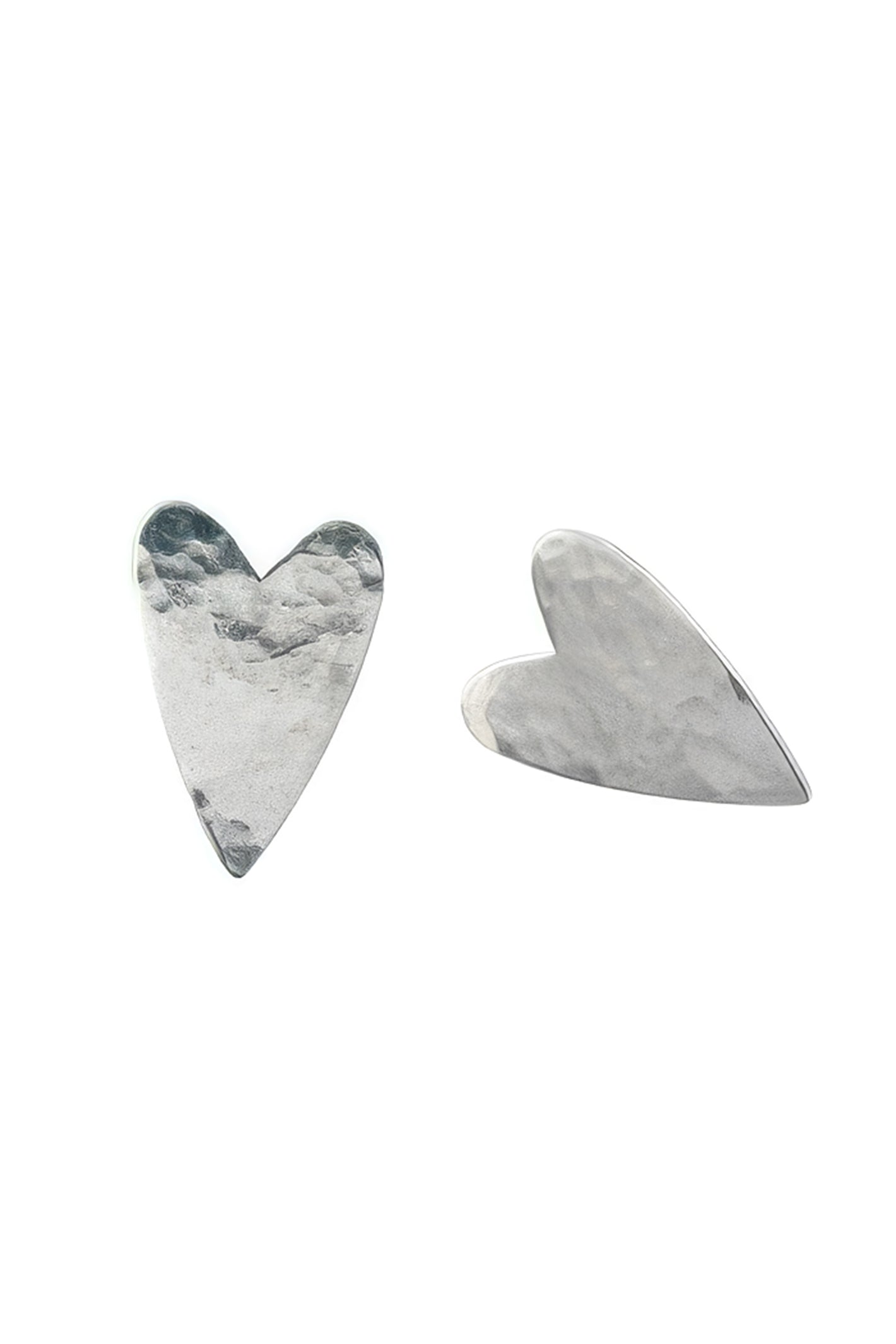 LBJ Jewellery Hammered Asymmetrical Heart Silver Studs E20080, front and side