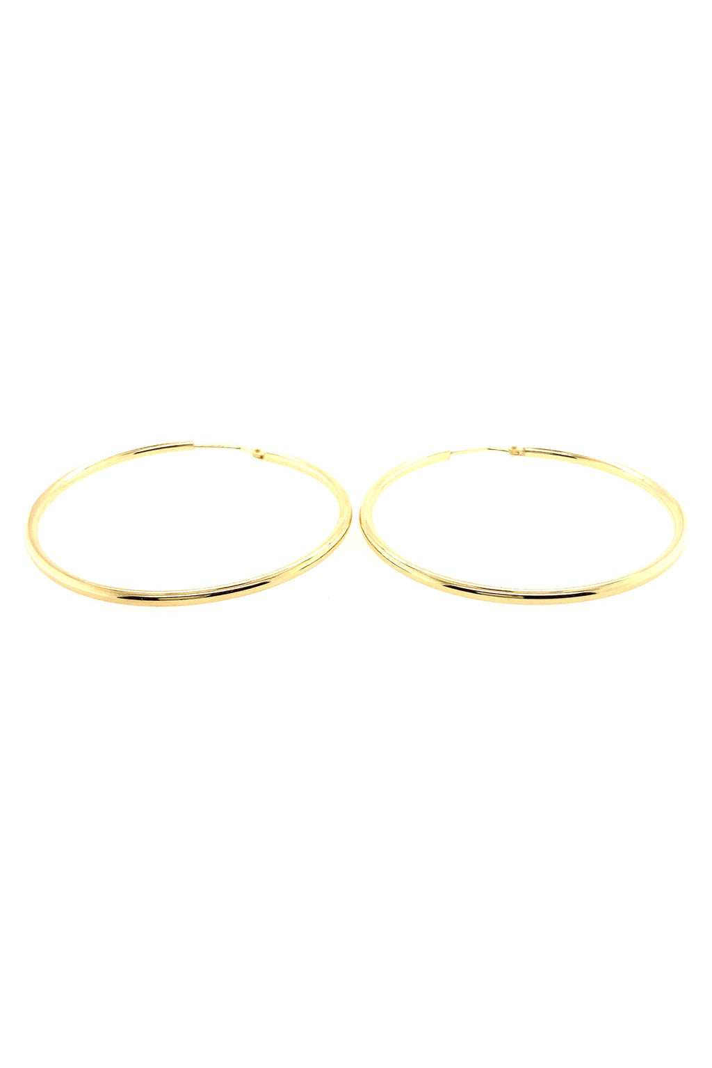 LBJ Jewellery Large wire gold plated hoops E1790/4, angled view