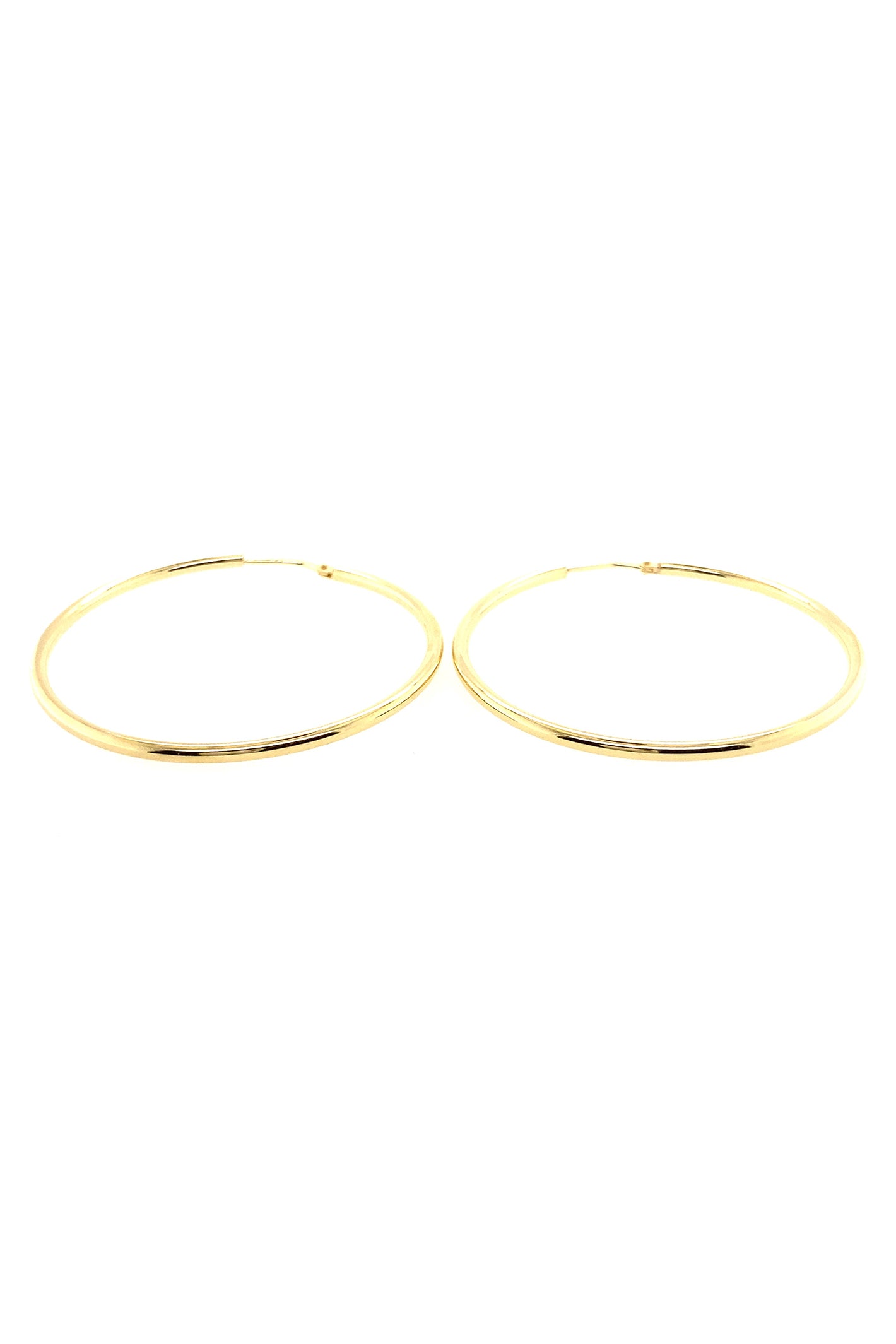 LBJ Jewellery Large wire gold plated hoops E1790/4, angled view