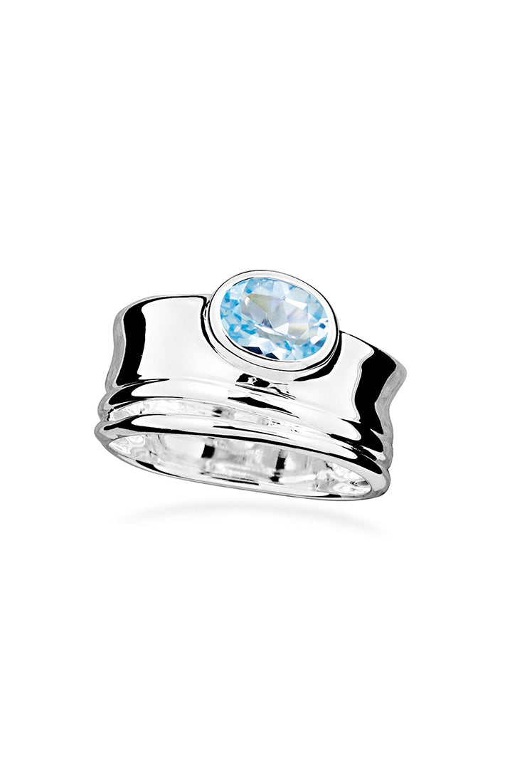 LBJ Jewellery Organic Wave Blue Topaz Silver Ring R9814BT, packshot