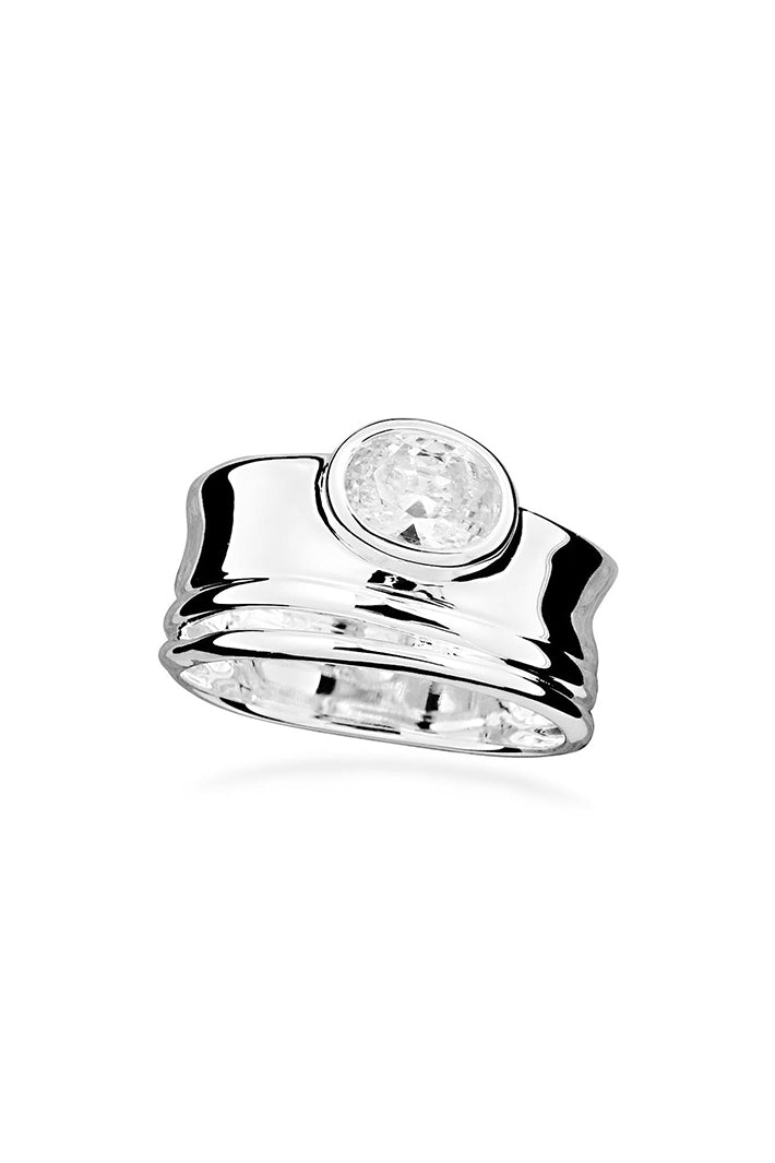 LBJ Jewellery Organic Wave CZ Silver Ring R9814CZ, packshot