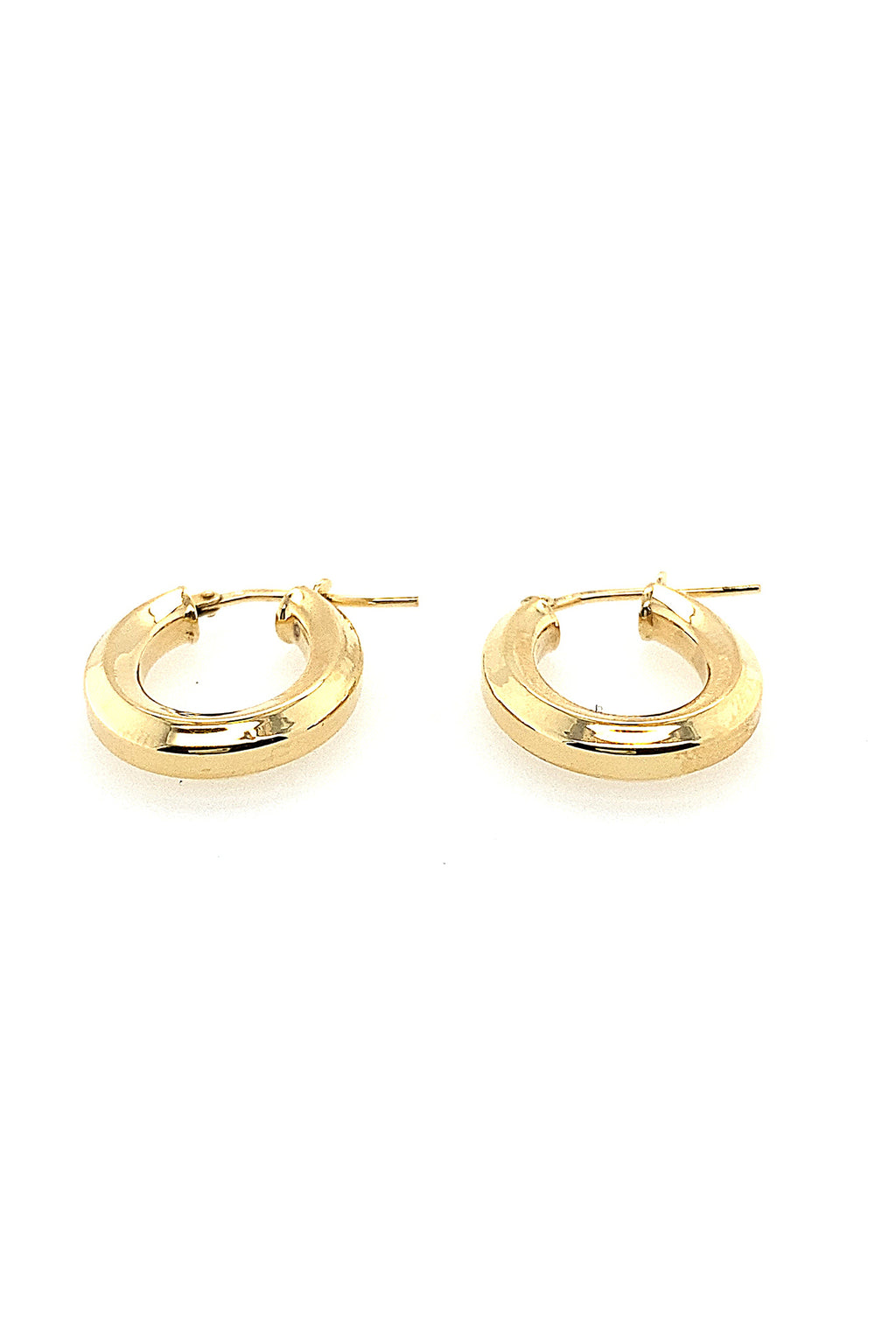 LBJ Jewellery Oval edged gold plated hoops E3172/2GP, side view