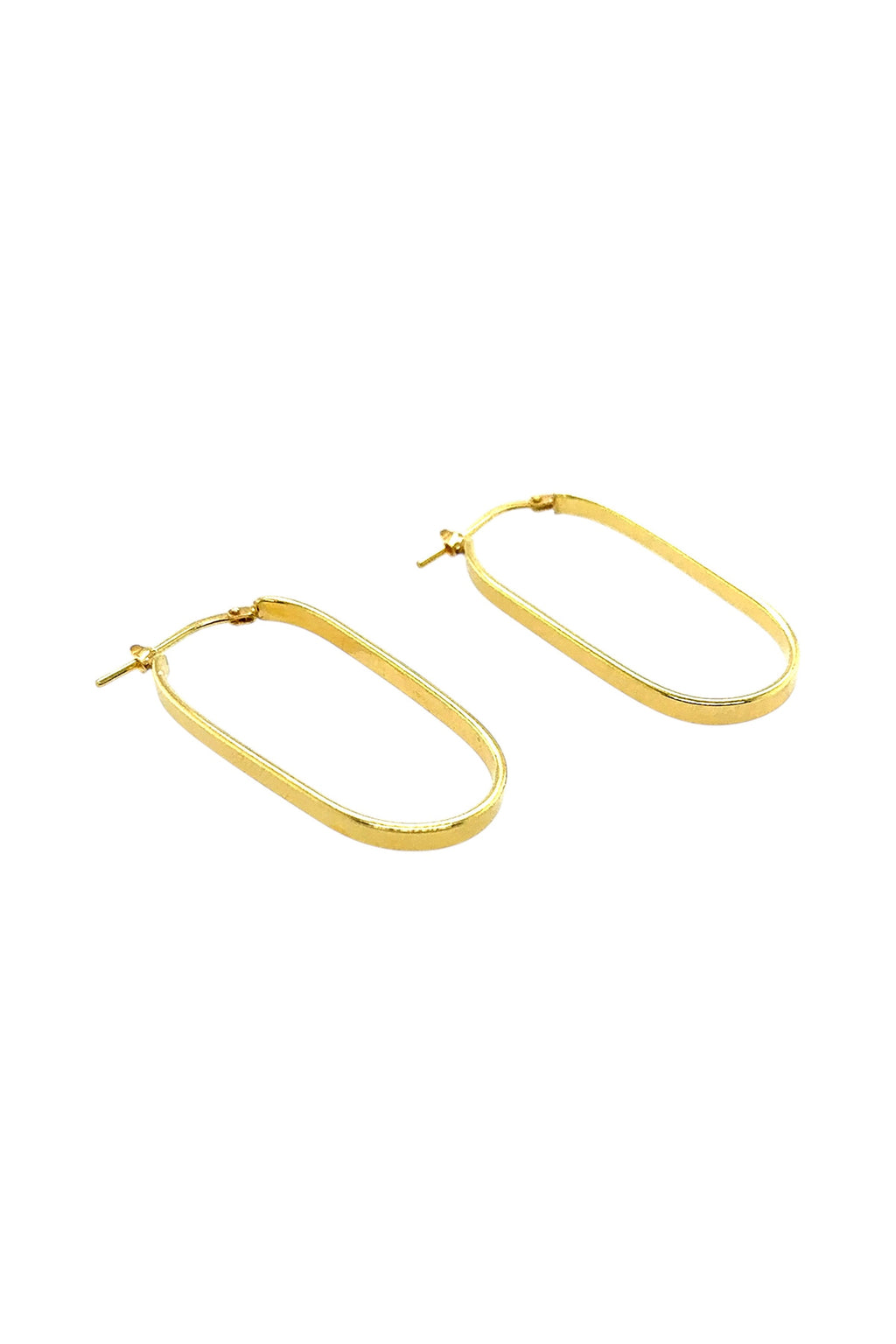 LBJ Jewellery Oval flat wire Gold hoops E3935/2GP, front