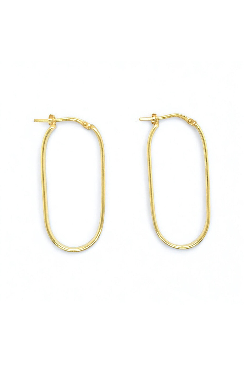LBJ Jewellery Oval flat wire Gold hoops E3935/2GP, angled view