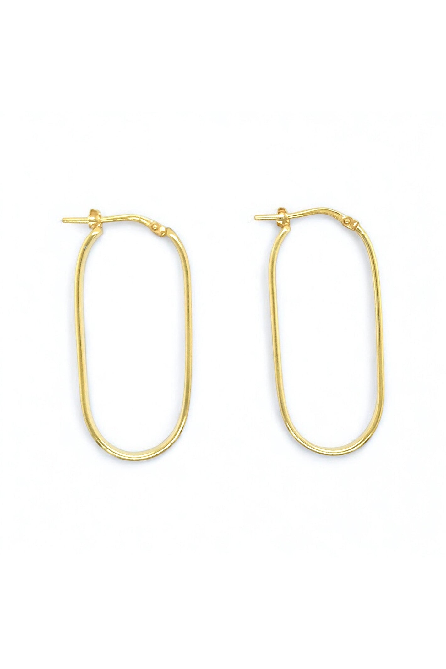 LBJ Jewellery Oval flat wire Gold hoops E3935/2GP, angled view