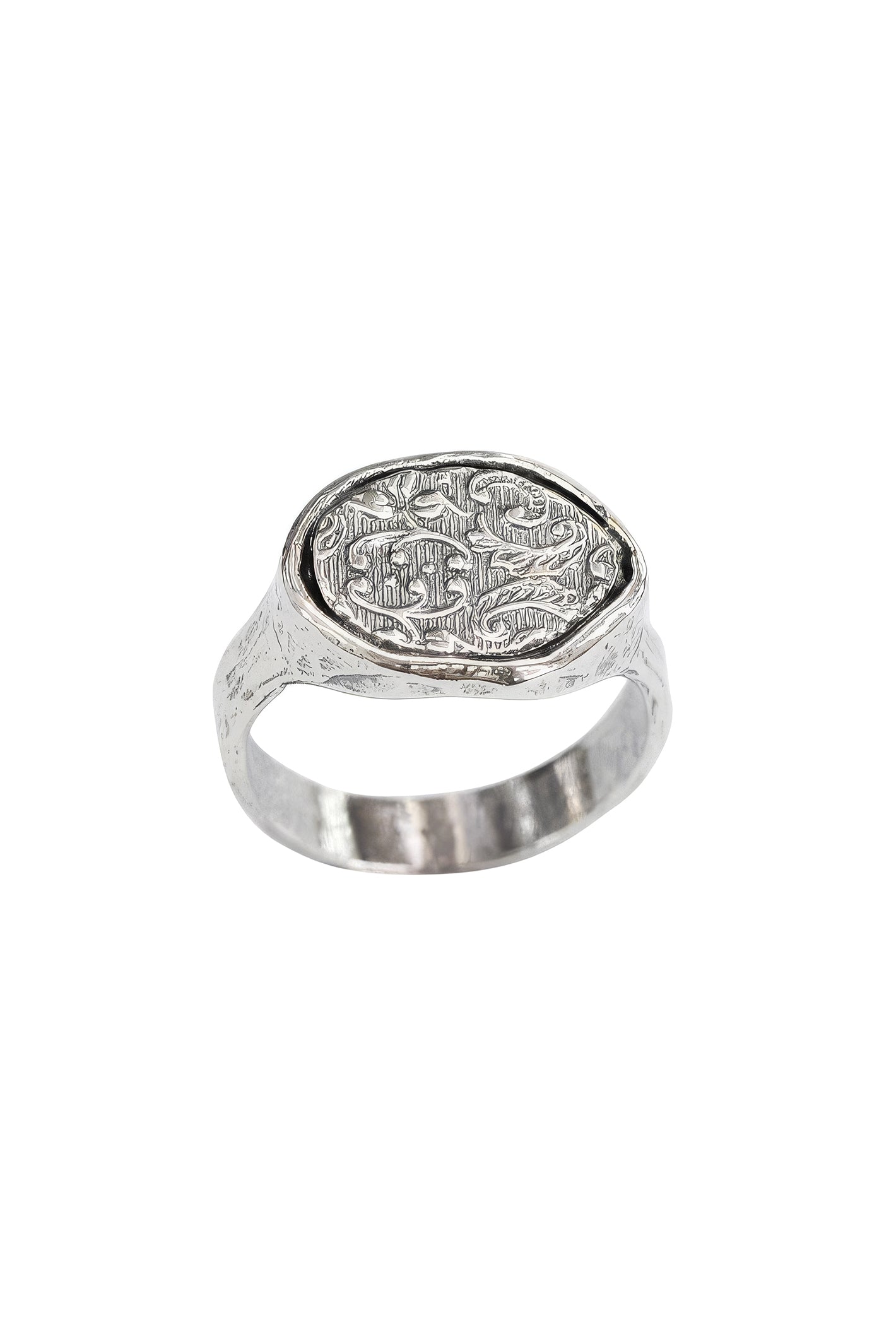 LBJ Jewellery Oval patterned Silver ring R16200A, front