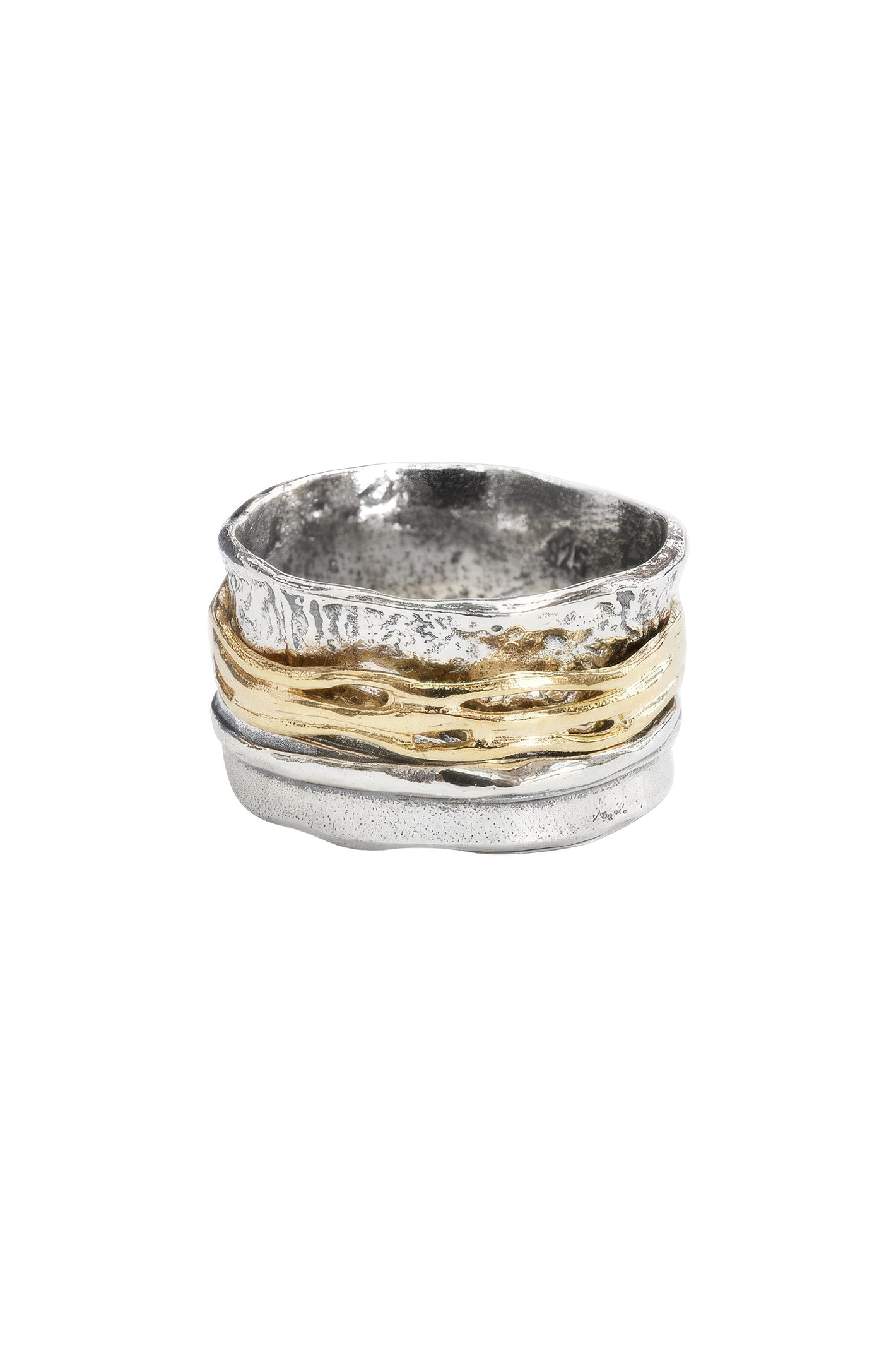 LBJ Jewellery Oxidised gold plated spinning ring R19019, front
