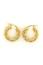 LBJ Jewellery Thick Medium Twist Hoops Gold Plated E134GP, front pair
