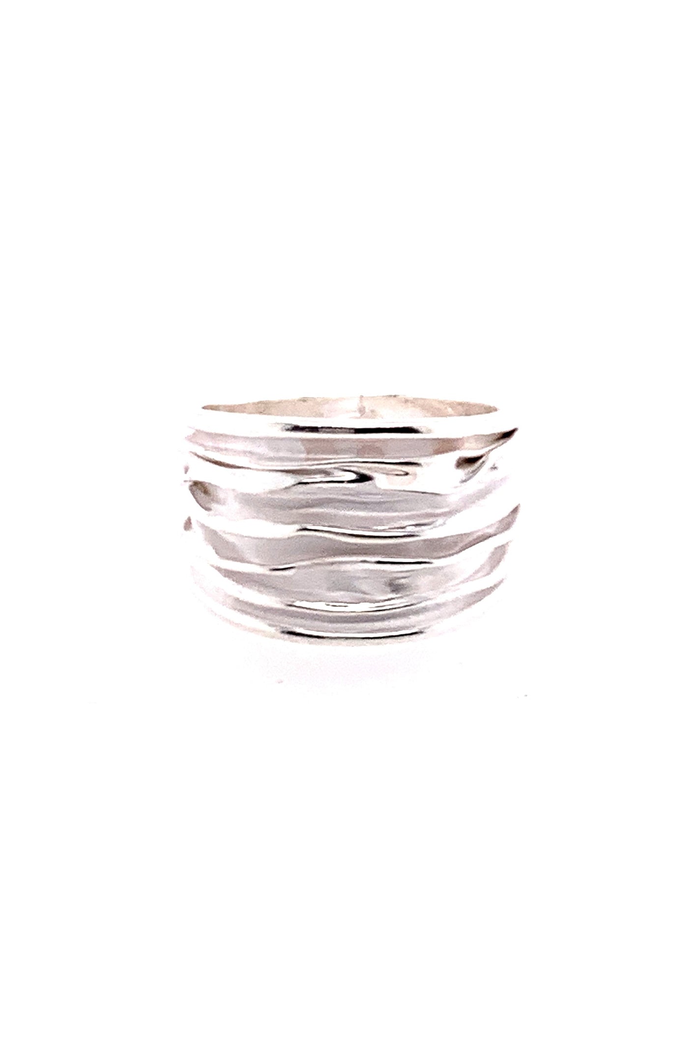 LBJ Jewellery Wide band crinkle Silver ring R9001, front