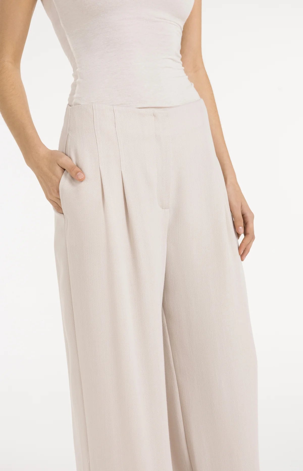 Yaya 01-301257-605 Linen Blend Trousers with Wide Leg and Fringed Detail