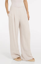 Yaya 01-301257-605 Linen Blend Trousers with Wide Leg and Fringed Detail