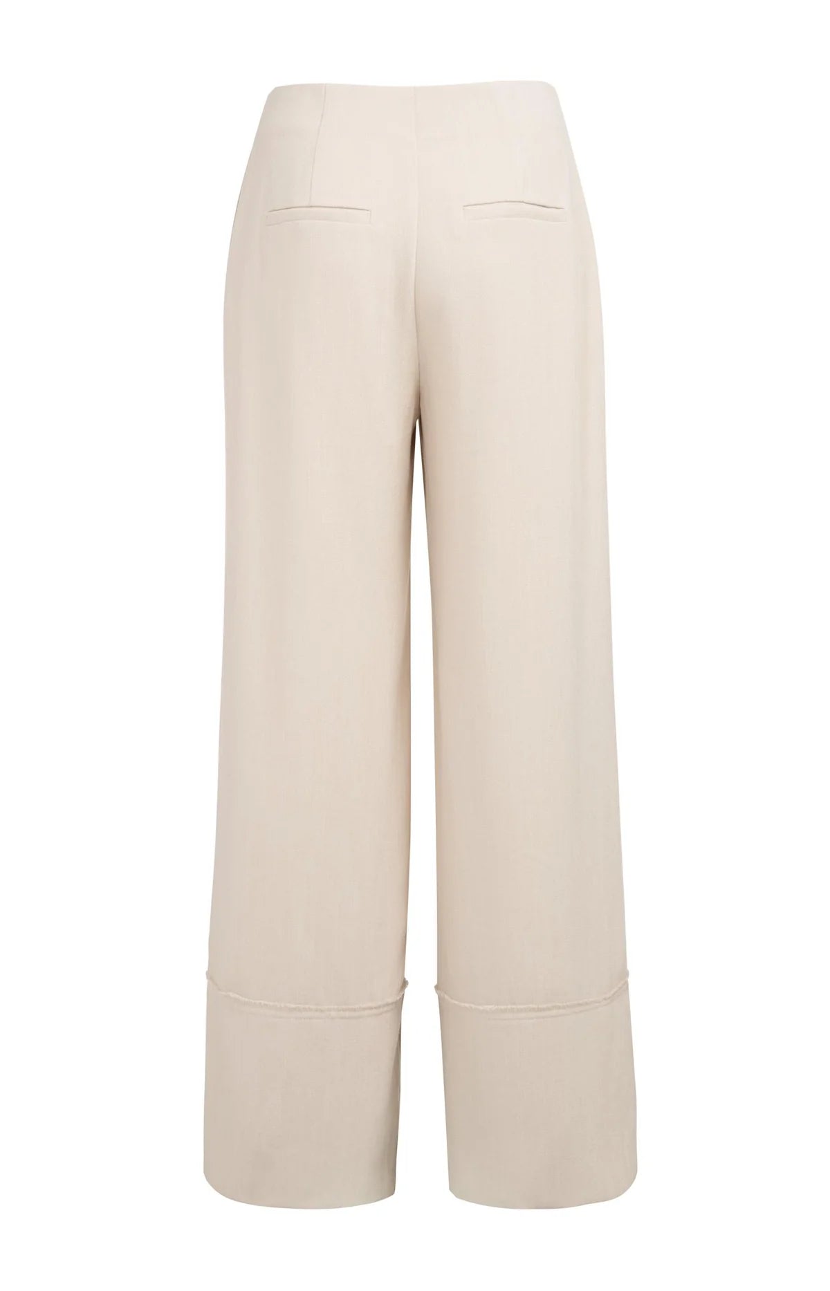 Yaya 01-301257-605 Linen Blend Trousers with Wide Leg and Fringed Detail