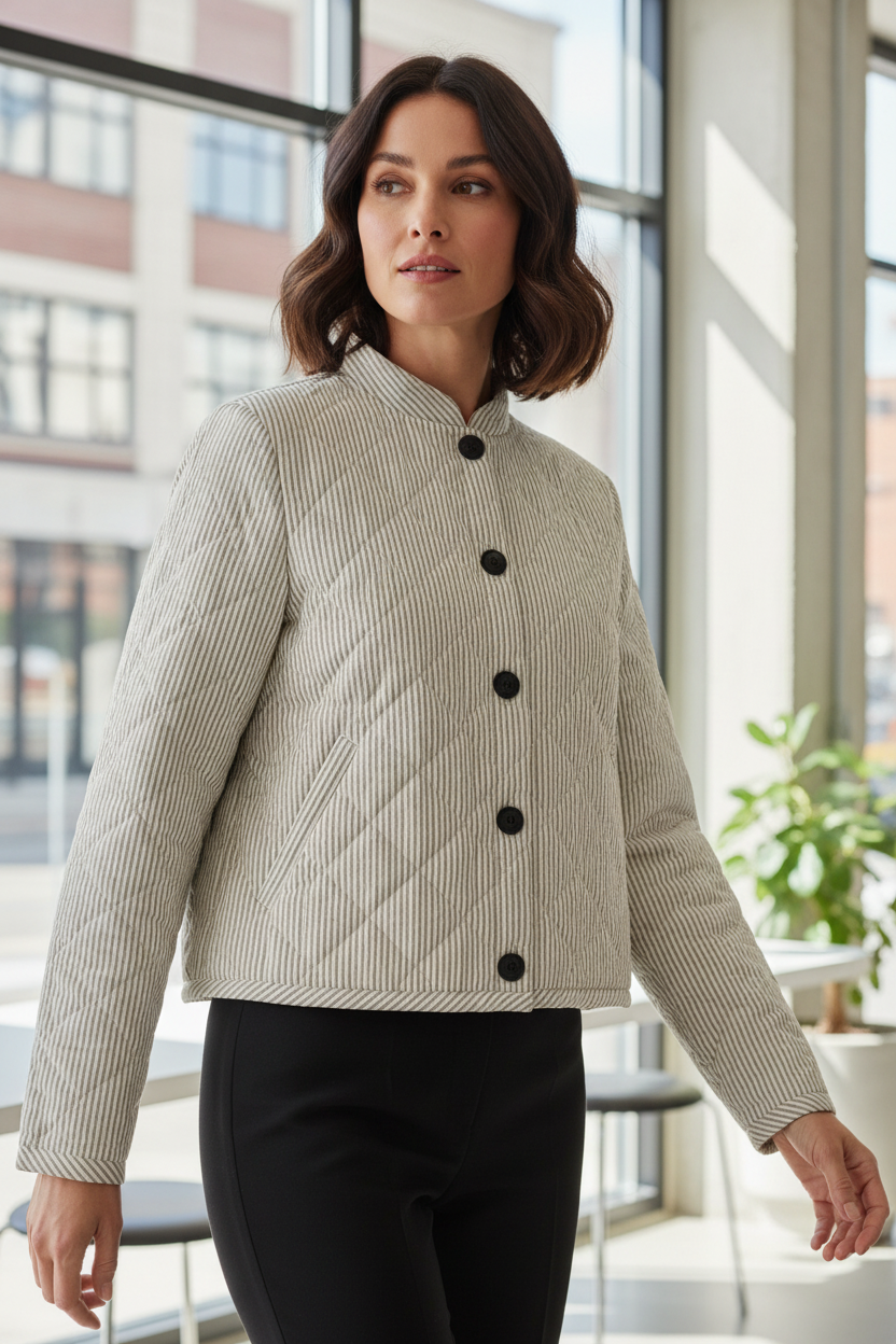 Lolly's Laundry EmiliaLL Grey Stripe Quilt Jacket 26133-6003 80