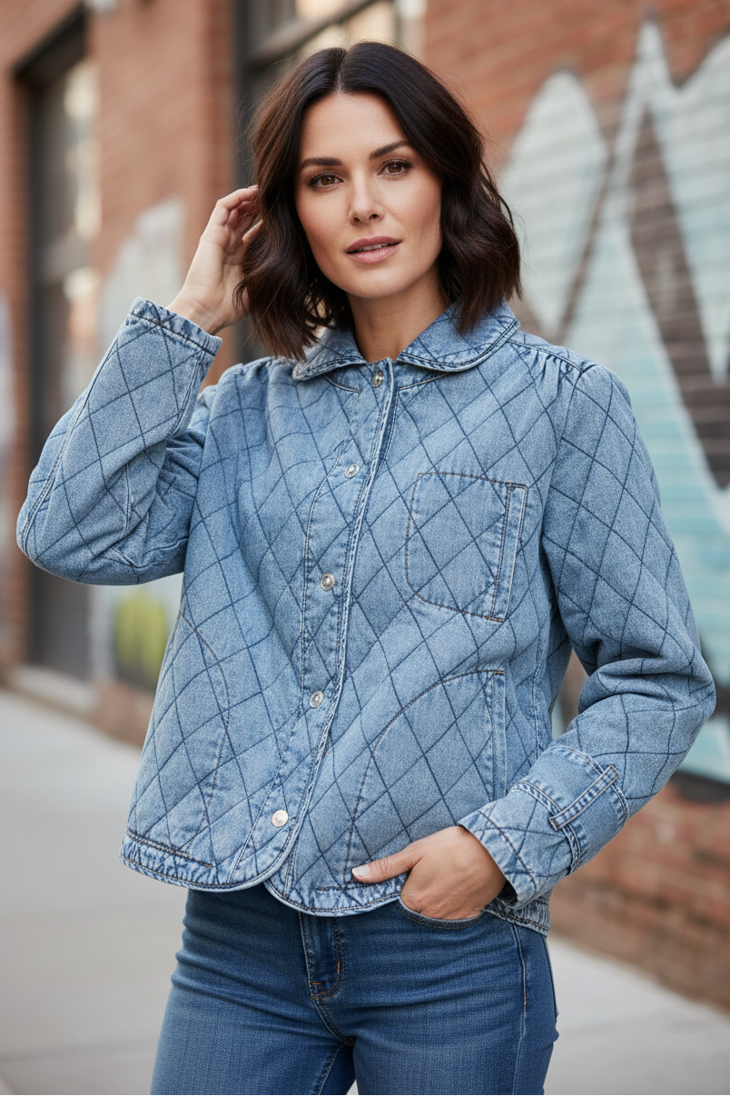 Lolly's Laundry ViolaLL Washed Denim Blue Quilted Jacket 26119-6002 100