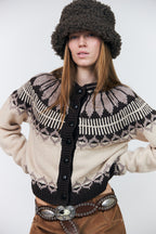 Lollys Laundry ClareLL Creme Beige Nordic Knit Cardigan 26407-5016, front cropped view
