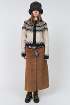 Lollys Laundry ClareLL Creme Beige Nordic Knit Cardigan 26407-5016, front full length on model