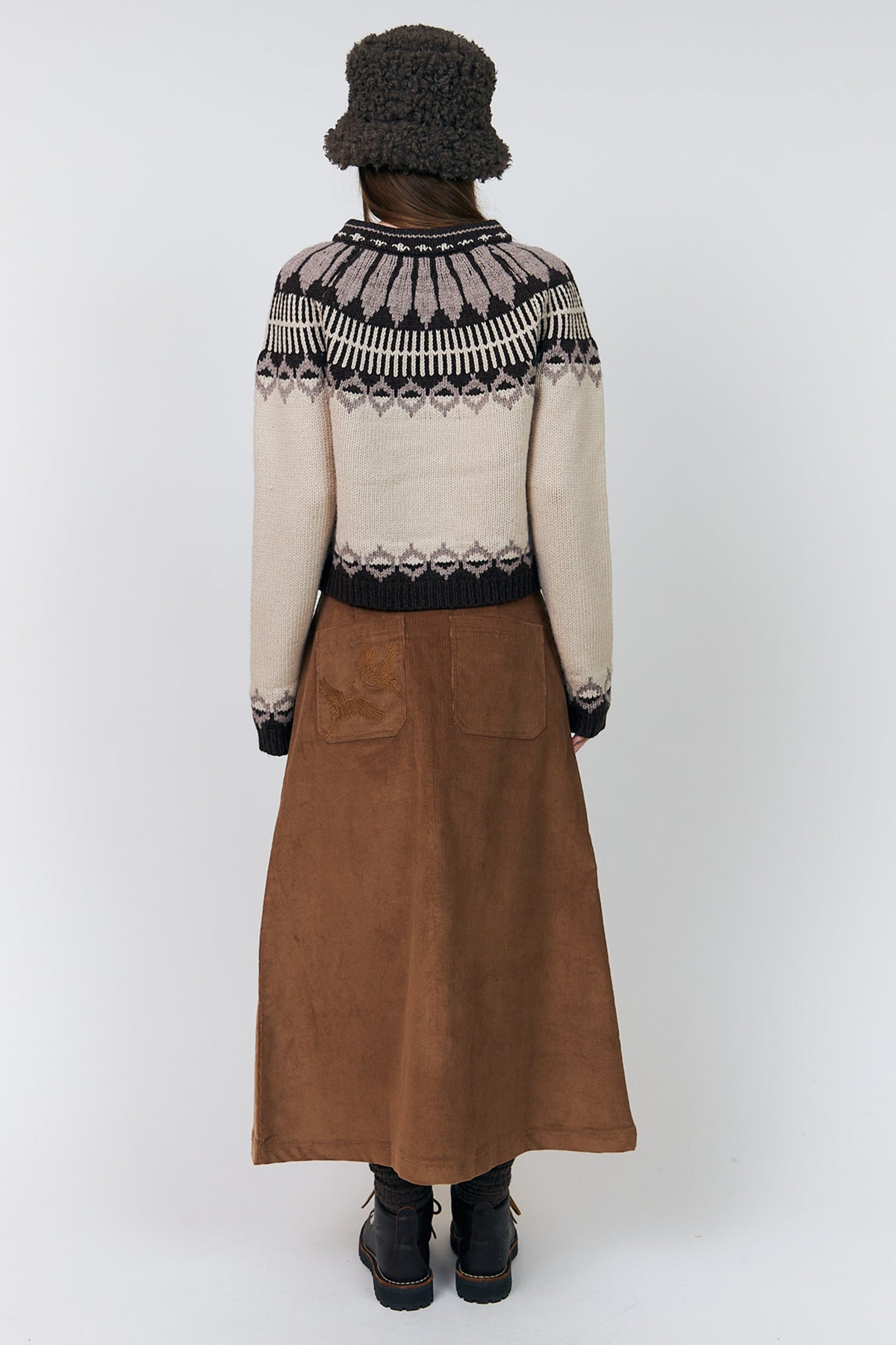 Lollys Laundry ClareLL Creme Beige Nordic Knit Cardigan 26407-5016, back full length on model
