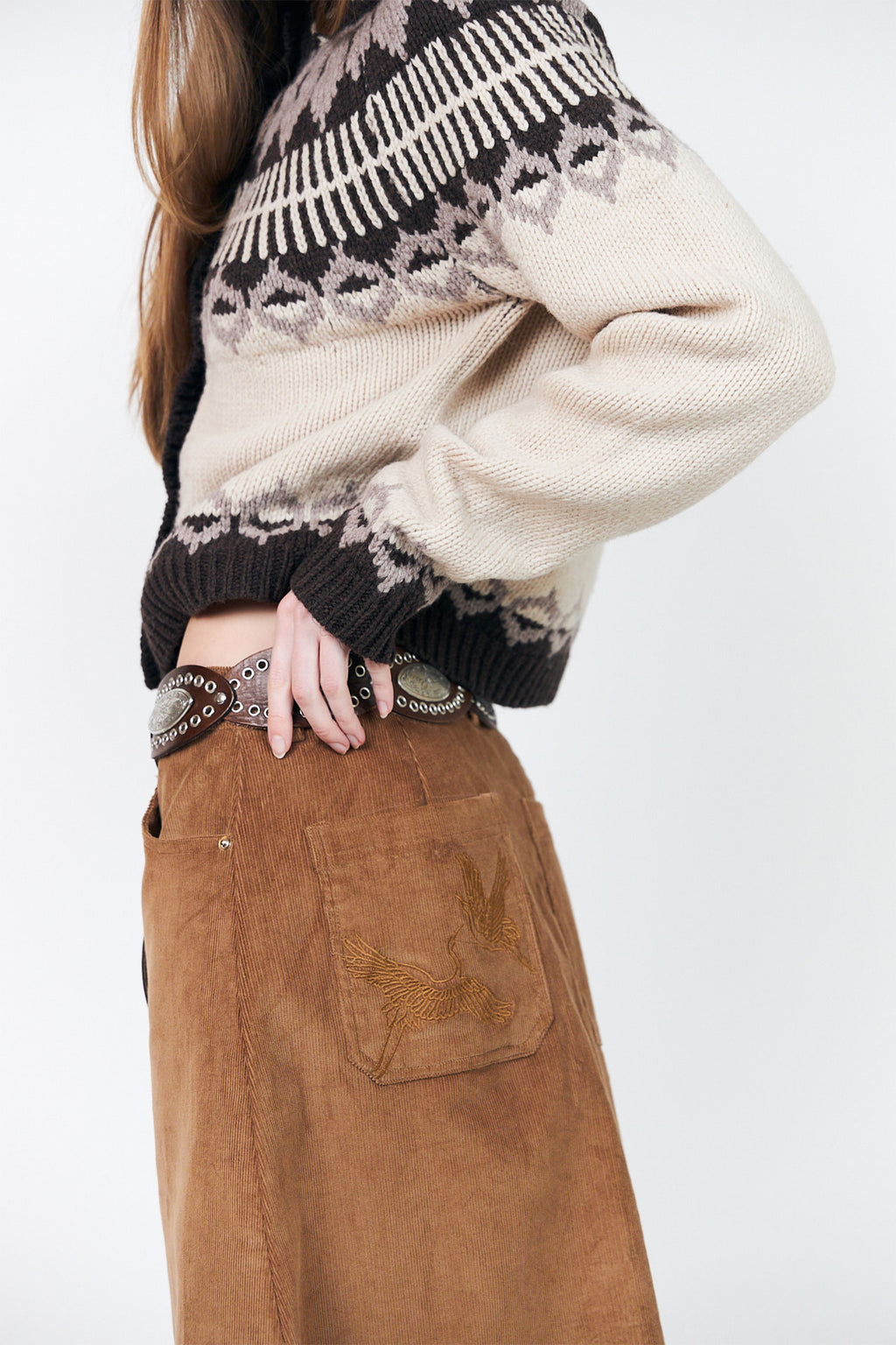 Lollys Laundry ClareLL Creme Beige Nordic Knit Cardigan 26407-5016, side view showing the cropped body
