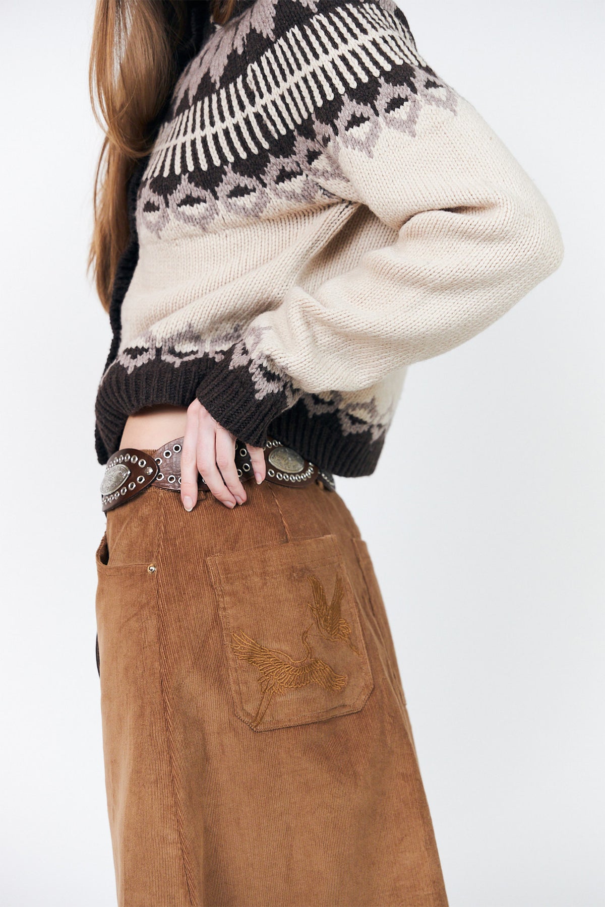 Lollys Laundry ClareLL Creme Beige Nordic Knit Cardigan 26407-5016, side view showing the cropped body