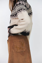 Lollys Laundry ClareLL Creme Beige Nordic Knit Cardigan 26407-5016, close detail of the sleeve and ribbed cuff