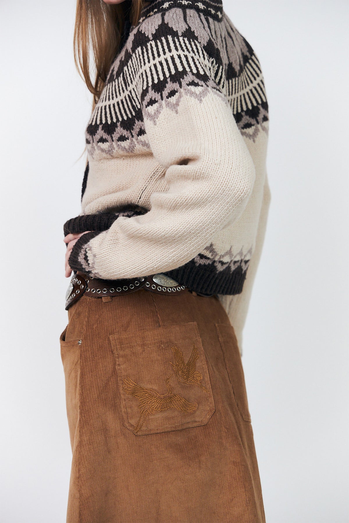 Lollys Laundry ClareLL Creme Beige Nordic Knit Cardigan 26407-5016, close detail of the sleeve and ribbed cuff